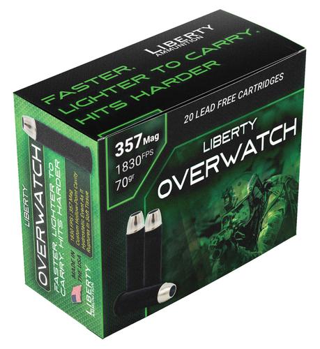 Liberty OverWatch Pistol Ammunition LAOW357701830, 357 Mag, Open Cavity Design, 70 gr, 1830 fps, 20 Rd/Bx