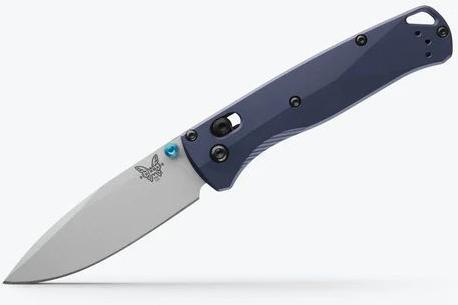 Benchmade Bugout Folding Knife w/Stainless Drop Point Plain Edge Blade, Crater Blue