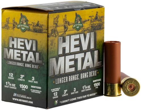 Hevishot Hevi-Metal Long Range Waterfowl Shotshells 38003, 12 Gauge, 3 in, 1-1/4 oz, 1500 fps, #3 Hevi Metal Shot, 25 Rd/bx