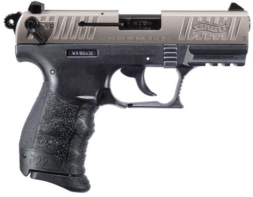 Walther P22 Q SA/DA Pistol 5120725, 22 LR, 3.42" Threaded, Black Frame, Nickel Slide Finish, 10 Rds