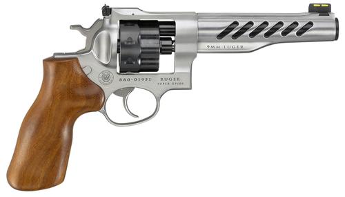 Ruger Super GP100 Revolver 5066, 9mm Luger, 6", Hogue Hardwood Grip, Satin Stainless Finish, 8 Rd