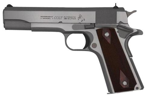 Colt 1911 Government SAO Pistol O1911CSS38, 38 Super, 5", Black Rubber Grips, Stainless Finish, 9 Rds
