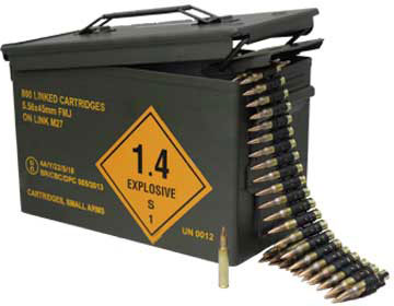 Magtech Linked Rifle Ammunition w/ Ammo Can 556B-LK, 5.56 NATO, Full Metal Jacket (FMJ), 62 GR, 800 Rd/cs