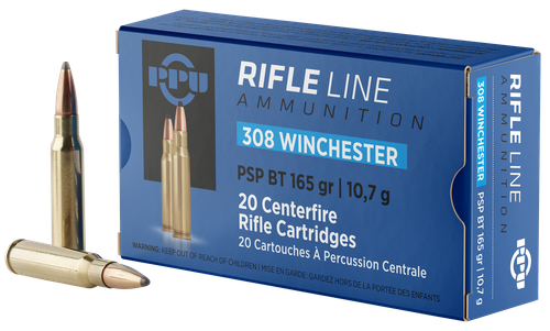 Prvi Partizan Rifle Ammunition PP3082, 308 Win, Pointed Soft Point Boat Tail, 165 gr, 2675 fps, 20 Rd/Bx