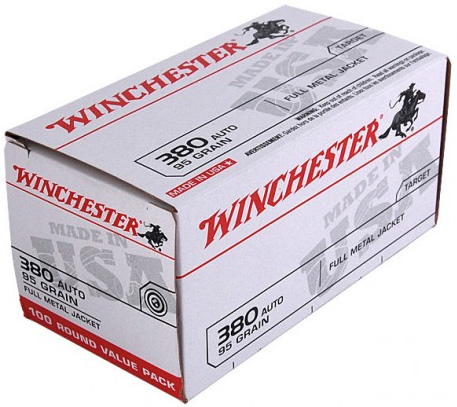 Winchester USA Pistol Ammunition USA380VP, 380 ACP, Full Metal Jacket (FMJ), 95 GR, 955 fps, 100 Rd/bx