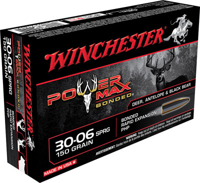 Winchester Super-X Rifle Ammunition X30061BP, 30-06 Springfield, Power Max Bonded, 150 GR, 2700 fps, 20 Rd/bx