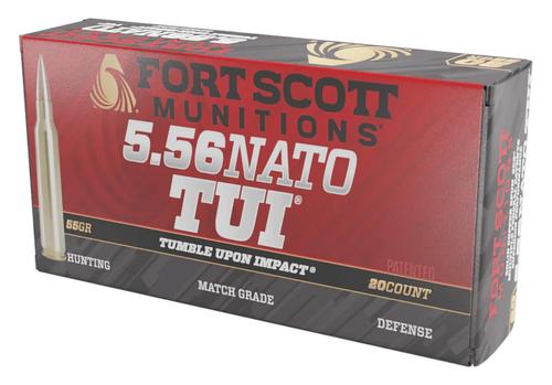 Fort Scott Munitions TUI Rifle Ammunition 556055SCV, 5.56x45mm NATO, Solid Copper Spun, 55 gr, 3426 fps, 20 Rd/Bx
