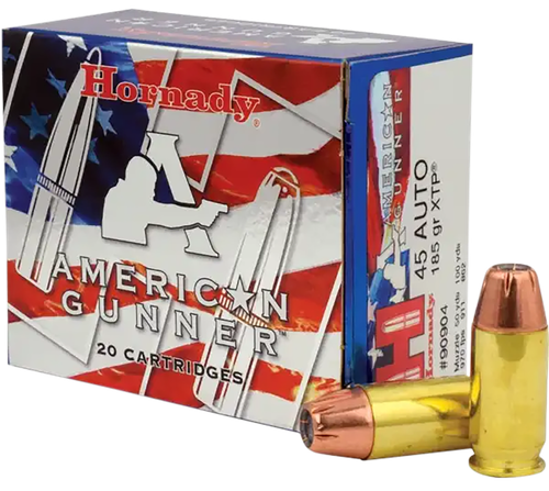 Hornady American Gunner Pistol Ammunition 90904, 45 Automatic Colt Pistol (ACP), XTP, 185 GR, 970 fps, 20 Rd/bx