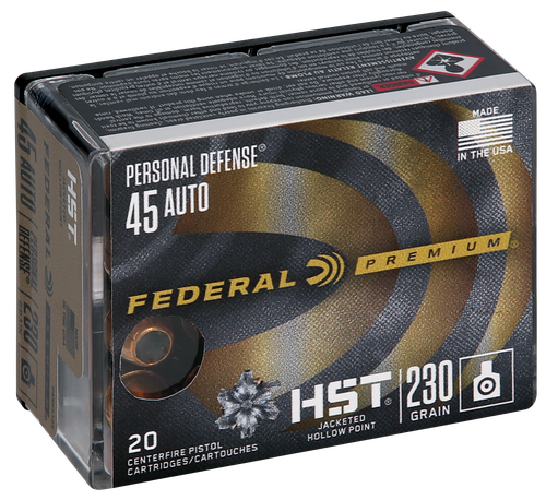 Federal Premium HST Handgun Ammunition P45HST2S, 45 ACP, HST Jacketed Hollow Point, 230 GR, 890 fps, 20 Rd/bx