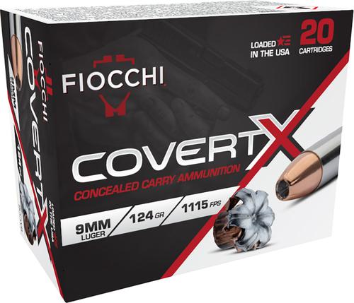 Fiocchi CovertX Pistol Ammunition 9CCWB, 9mm, JHP, 124 gr, 1115 fps, 20 Rd/Bx