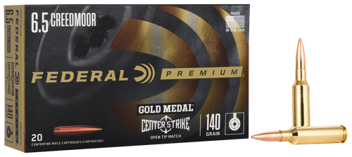Federal Gold Medal Rifle Ammunition GM65CRDOTM1, 6.5 Creedmoor, Open Tip Match, 140 gr, 2675 fps, 20 Rd/Bx