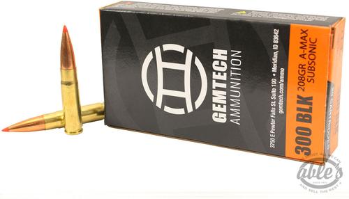 Gemtech Subsonic Rifle Ammunition 3010163, 300 AAC Blackout, A-Max, 208 GR, 20 Rd/bx