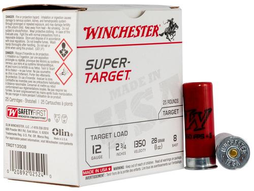 Winchester Super Target Shotshells TRGT13508, 12 Gauge, 2-3/4", 1 oz, 1350 fps, #8 Lead Shot, 25 Rds/bx