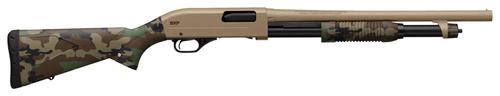 Winchester Repeating Arms SXP Defender Shotgun 512435695, 20 Gauge, 18", 3" Chmbr, Fixed w/Textured Grip Panels Stock, FDE Drilled & Tapped Rec, Woodland Camo