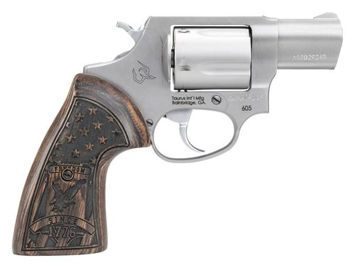 Taurus 605 Revolver 2605029US1, 38 Special +P, 2", USA Flag Walnut Grips, Matte Black Finish, 5rd