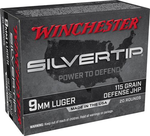 Winchester Silvertip Pistol Ammunition W9MMST, 9mm, Silvertip, 115 GR, 1225 fps, 20 Rd/bx