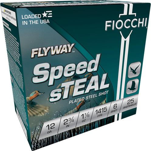 Fiocchi Flyway Speed Steel Shotshells 12FST6, 12 Gauge, 2-3/4", 1 1/8 oz, 1415 fps, #6 Steel Shot, 25 Rds/box