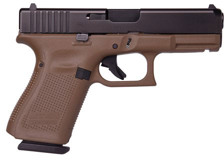 Glock 19 Gen5 Front Serrations Pistol PA195S203DE, 9mm, 4.48 in, FDE Polymer Grip, Gas Nitride Finish, Fixed Sights, 15 Rds