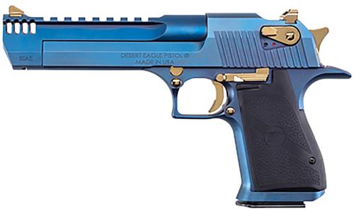 Magnum Research Desert Eagle Mark XIX Pistol DE50CBG, 50 AE, 6in, Black Rubber, Carbo Blue w/Gold Accents Finish, 7 Rds