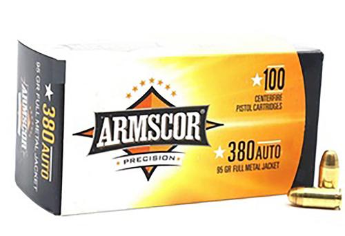 Armscor Pistol Ammunition 50315, 380 Automatic Colt Pistol ACP, Full Metal Jacket, 95 gr, 920 fps, 100 Rd/Bx