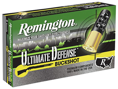 Remington Ultimate Defense Shotshells 12B008RRHD, 12 Gauge, 2-3/4", 8 Pellets, 1200 fps, #00 Buck Lead Buckshot, 5 Rds/bx