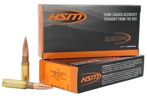 HSM Boat Tail Hollow Point Rifle Ammunition, 8.6 Blackout, 300 GR, 960 fps, 20 Rd/box