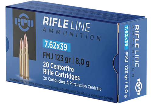 Prvi Partizan Rifle Ammunition PP739F, 7.62x39mm, Full Metal Jacket (FMJ), 123 gr, 2350 fps, 20 Rd/Bx