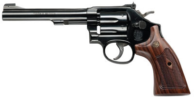 S&W 48 Classic Revolver 150718, 22 Magnum (WMR), 6 in, Wooden Target Grip, Bright Blue Finish Finish, 6 Rd