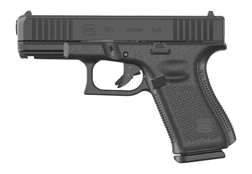 Glock G19 V Pistol, 9mm, 4.02in, Black Textured Polymer Grips, Black Finish, 10 Rds