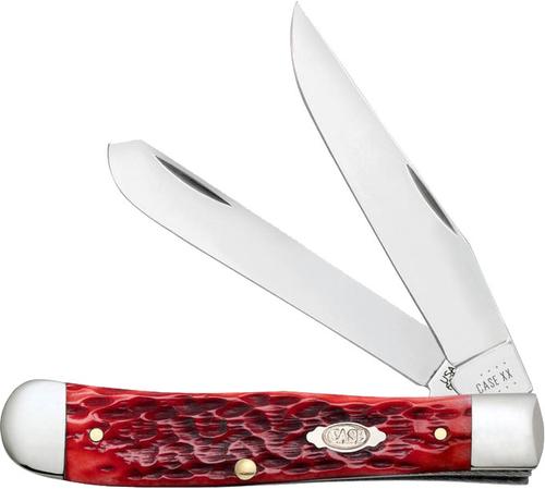 Case Knives Dark Red Bone Peach Seed Jig Trapper Knife w/Clip