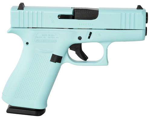 Glock G43X Pistol UX4350204REB, 9mm Luger, 3.41in, Textured Polymer, Robin Egg Blue Cerakote Finish, 10 Rds