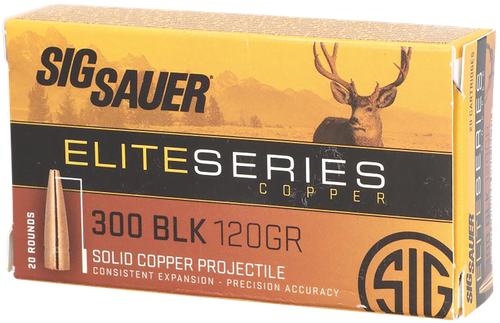 Sig Sauer Elite Copper Hunting Rifle Ammunition E3006H120, 30-06 Springfield, Copper Hollow Point, 150 gr, 2920 fps, 20 Rd/Bx