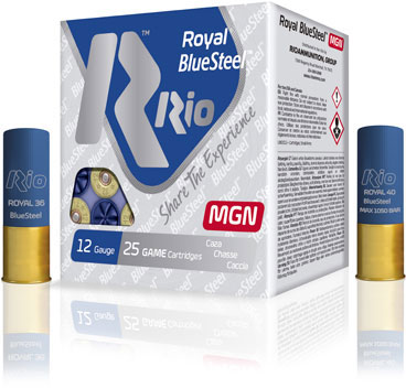 Rio Royal BlueSteel Shotshells RBSM364, 12 Gauge, 3", 1-1/4 oz, 1400 fps, #4 Shot, 25 Rd/bx