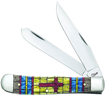 Case Stained Glass Cross Natural Bone Smooth Trapper Knife (38713)