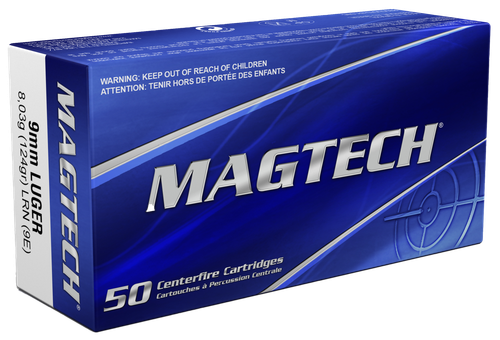 Magtech Sport HuntingPistol Ammunition 9E, 9mm, Lead Round Nose (RN), 124 GR, 1095 fps, 50 Rd/bx