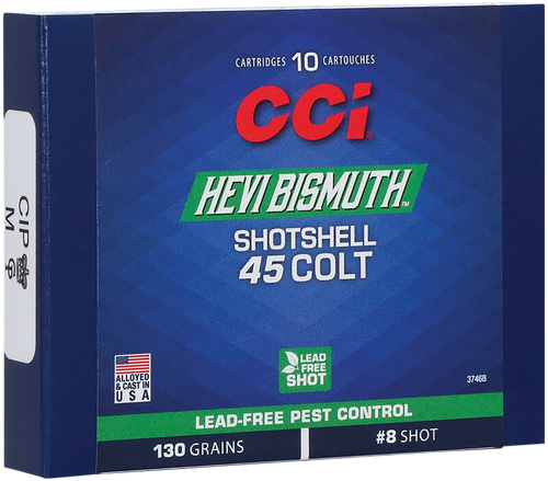 CCI Hevi-Bismuth Pest Control Pistol Ammunition 3746B, 45 Colt, Shotshell #8 Shot, 130 gr, 1050 fps, 10 Rd/Bx