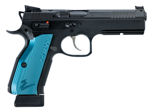 CZ Shadow 2 Optic Ready Pistol 91251, 9mm, 4.9", Thin Blue Aluminum Grips, Black Finish, 19 Rds