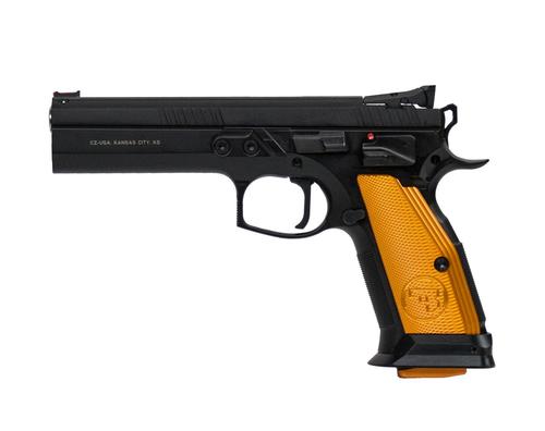 CZ-USA 75 Tactical Sport Pistol 91261, 9mm, 5.4", Orange Aluminum Grips, Black Finish, 20 Rds