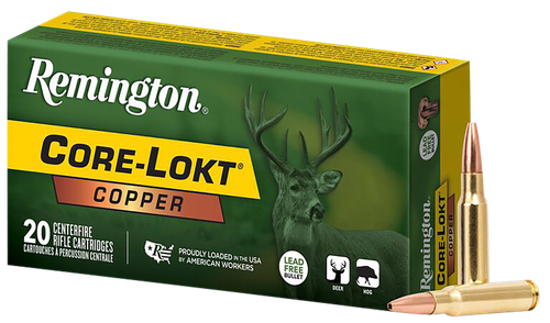 Remington Core-Lokt Copper Rifle Ammunition, 308 Win, Copper Hollow Point, 150 gr, 2820 fps, 20 Rd/Bx
