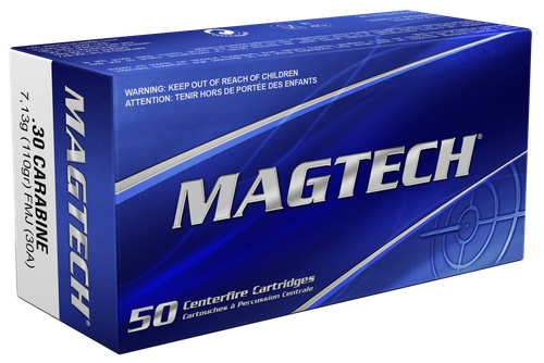 Magtech Sport Hunting Rifle Ammunition 30A, 30 Carbine, Full Metal Case (FMJ), 110 GR, 1990 fps, 50 Rd/bx
