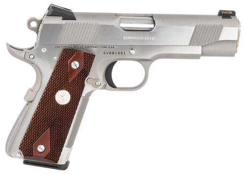 Colt 1911 Commander Combat Elite Pistol O4012XSZ, 45 ACP, 4.25", Double Diamond Wood Grips, Brushed Stainless Finish, 8 Rds