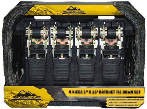 Focus on Tools 4 Piece 1"x15' Camouflage Ratchet Tie Down Set w/Rubber Grips, 1,500 lb limit (37250)