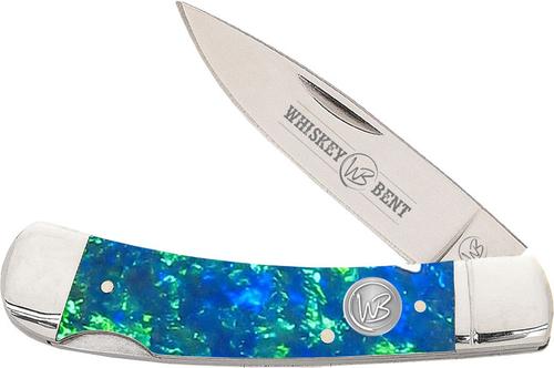 Whiskey Bent Knives Lockblade Knife w/Clip Point Blade, Blue Green Opal Handle (WB13-01)