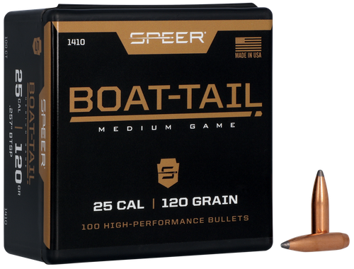 Speer 25 Caliber 120 Grain Spitzer/Boat Tail 100/Box (1410), Not Loaded