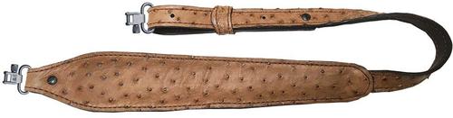 AA&E Leathercraft Gunuine Full Quill Ostrich Leather Padded Trohpy Gunsling w/Metal Swivels, Saddle Tan (8517728S270)