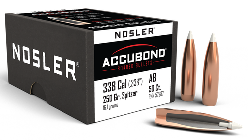 Nosler AccuBond .338 Caliber 250 Grain Spitzer (57287), 50/Box, Not Loaded