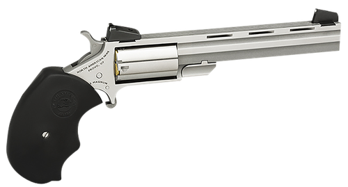 North American Mini Master Revolver MMTL, 22 LR, 4", Black Rubber Grip, Stainless Finish, 5 Rd, Adjustable Sights