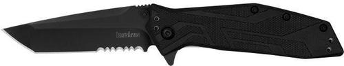 Kershaw Brawler Folding Knife, Serrated Black Blade, Black Handle (1990ST)