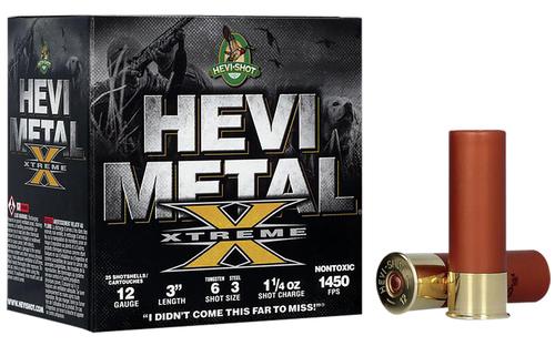 HEVI-Shot HEVI-Metal Extreme Shotshells HS38126, 12 Gauge, 3", 1 1/4 oz, 1450 fps, #6 & 3 Shot, 25 Rds/box
