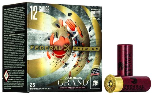 Federal Premium Gold Medal Grand Paper Shotshells GMT1758, 12 Ga, 2-3/4", 1oz, 1180 fps, #8 Lead Shot, 25 Rds/bx